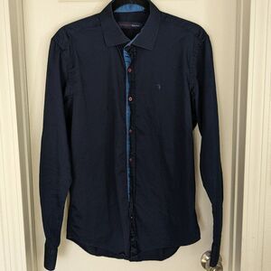 Men's Trussardi Button Down Casual Shirt - Navy Blue - Large - 100% Cotton